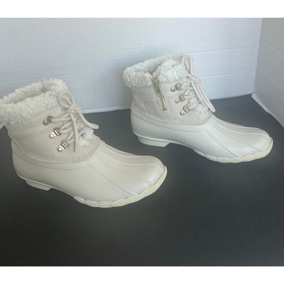 Sperry Shoes - Sperry Saltwater Alpine Ivory Leather Round Toe Zip Duck Rain Winter Boots 8.5